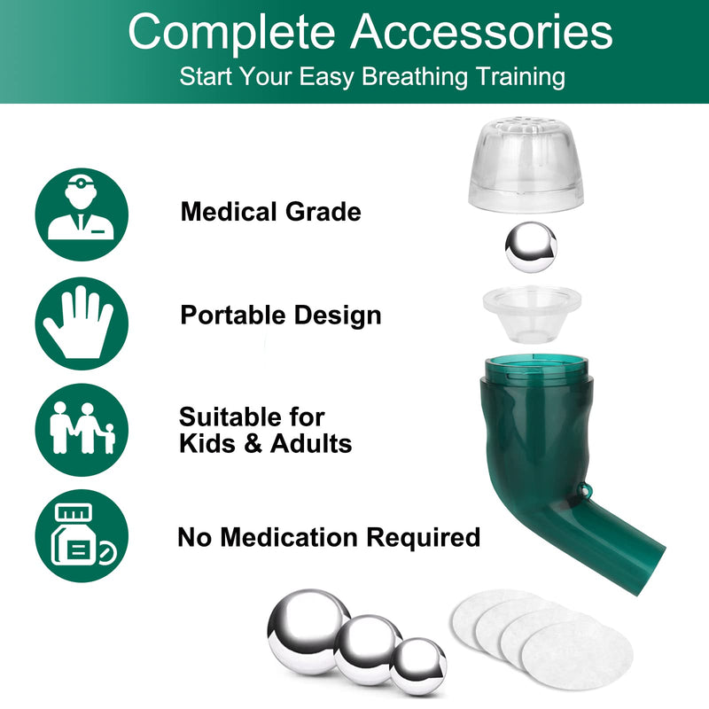 Breathing Exercise Device for Lungs, Lung Expansion and Mucus Relief Device, Portable Expiratory Breathing Exerciser with A Set of Accessories, Breathing Trainer for Lung Cleanse(Green) - BeesActive Australia