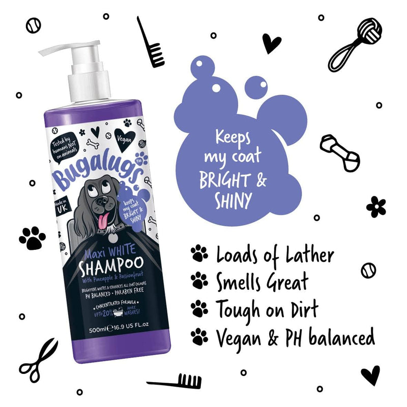 BUGALUGS dog shampoo Maxi White brightening dog shampoo with balanced pH value vegan all coat types 500 ml - BeesActive Australia