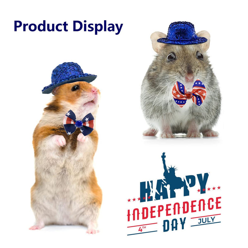 Vehomy Small Animal Independence Day Costume - 4th of July Hamster Hat and 2Pcs Bowtie Collars for Bearded Dragon Lizard Parrot Chicken and Other Similar Small Pets 3Pcs - BeesActive Australia
