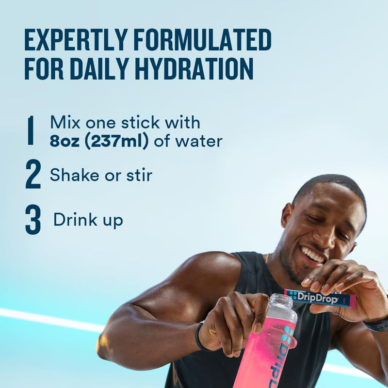 DripDrop Hydration Tropical Variety Pack, Electrolyte Packets, 16 Count | Mango, Açaí, Passion Fruit & Piña Colada; 3X Electrolytes, Vitamin C, Magnesium, Zinc; Single Serve Powder Drink Mix