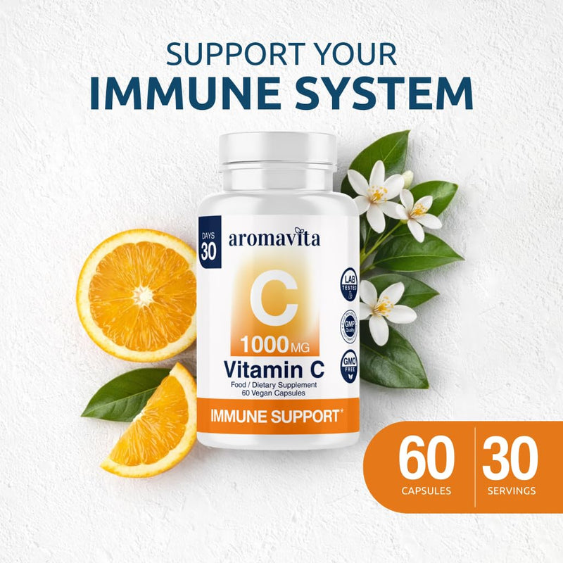 Vitamin C 1000 mg High-Potency Supplement, 60 Vegan Capsules, Lab Tested | Non-GMO Vitamin C, Vegan Capsules for Convenient Everyday Antioxidant Support, made in an EU GMP-certified facility