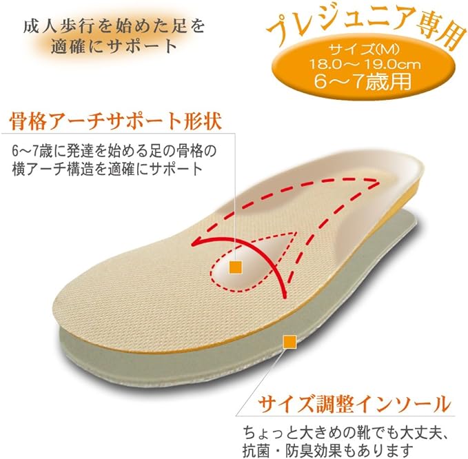 Kid's Insole for Prejuniors (6 to 7 years old), M, 7.1 - 7.5 inches (18 - 19 cm), Beige - BeesActive Australia
