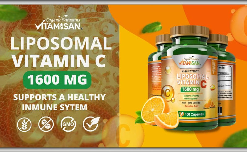 VITAMISAN Liposomal Vitamin C - 100 Capsules - High Absorption Ascorbic Acid - May Support Immune System & Collagen Reinforcement no GMO Powerful Antioxidant (Pack of 2) 100 Count (Pack of 2)