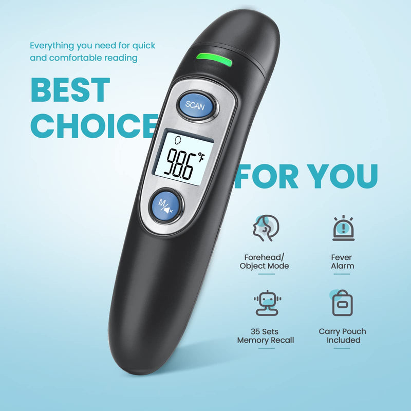 Infrared Thermometer for Adults,Forehead and Ear Thermometer for Fever, Babies, Children, Adults, Indoor and Outdoor Use (Black) Black