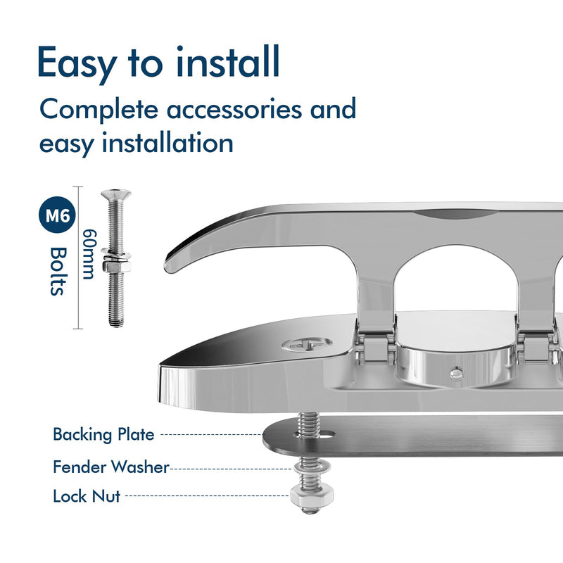 Stainless Steel Boat Cleat, 4.5" / 6" Marine Grade 316 Folding Cleats with Backing Plates, Flip Up Cleat for Dock Kayak Sailboat Yachts 4.5" 4 Pack - BeesActive Australia