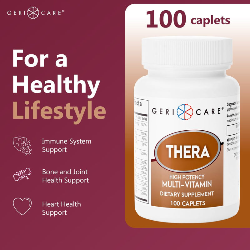 GeriCare Thera High Potency Multivitamin Caplets, Blend of Vitamins and Minerals to Ensure Maximum Nutritional Support Antioxidant Protection Supplement, 100 Count (Pack of 1) 100 Count Multivitamin