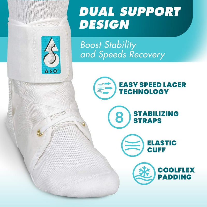 Med Spec ASO Speed Lacer – Ankle Brace for Sprained Ankle and Peroneal Tendonitis, Orthopedic Ankle Support for Men, Women, Adults, Teens and Kids, Sports Injury Recovery White Medium