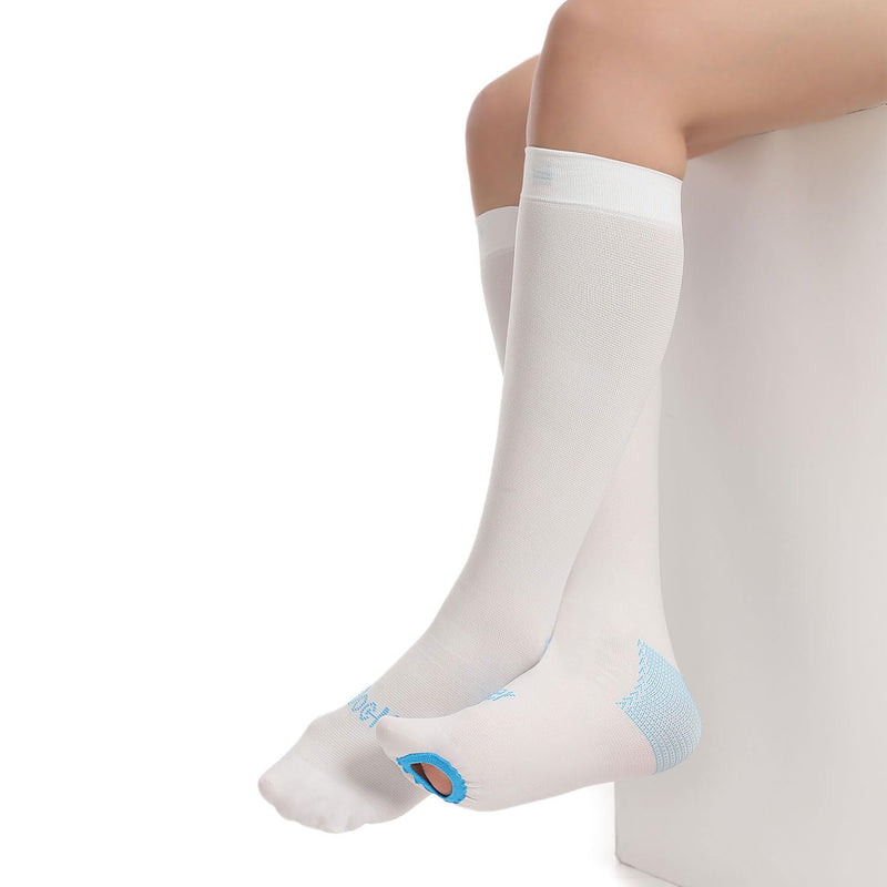Doc Miller TED Hose Knee High Anti Embolism Stockings for Women & Men, Hospital Style Surgical Stockings, Plus Size White Compression Socks 15-20mmHg, Support Hose with Inspection Hole (M-5XL) Large (1 Pair)