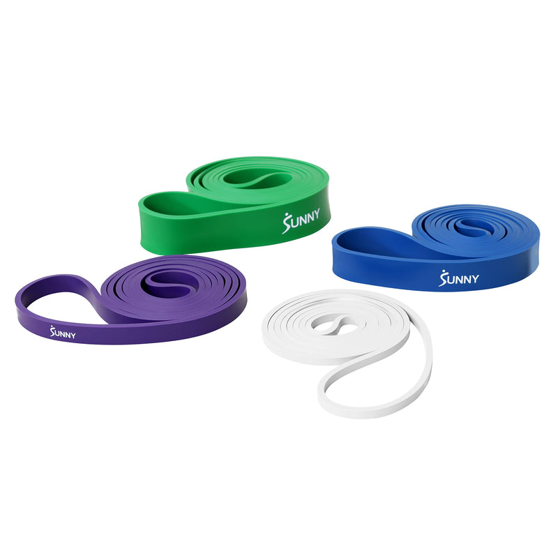 Sunny Health & Fitness Versatile Resistance Bands (Single or Combo Set) for Strength Training, Power Cage, Squat Rack, Home Gym, Body Stretching, Physical Therapy – 100, 140, 160, 180 & 10-75 LB Combo