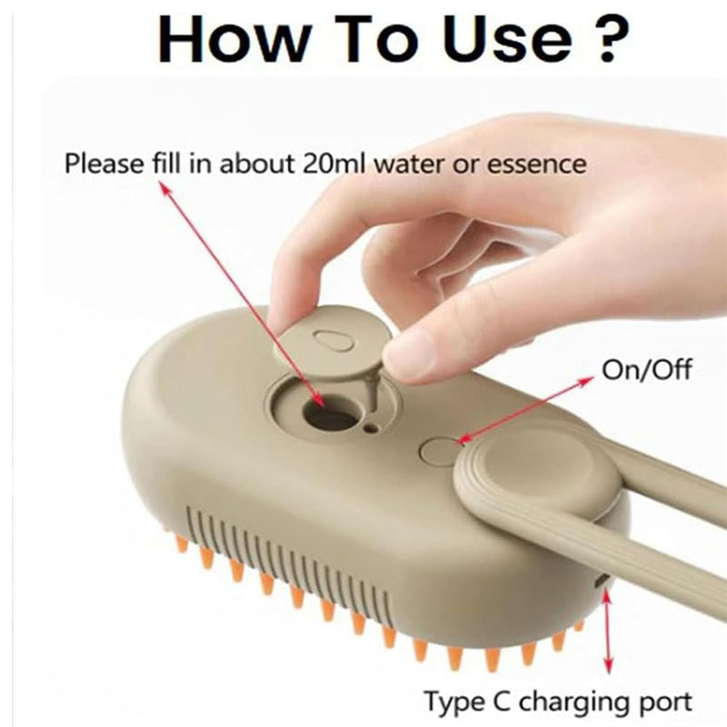 Cloud Care Cat Brush, 2024 Best Cat Steam Brush, Pet Steam Cat Brush, 3-in-1 Self-Cleaning Cat Brush with 360° Rotating Arm, Detachable Silicone Bristle Brush(khaki) khaki - BeesActive Australia