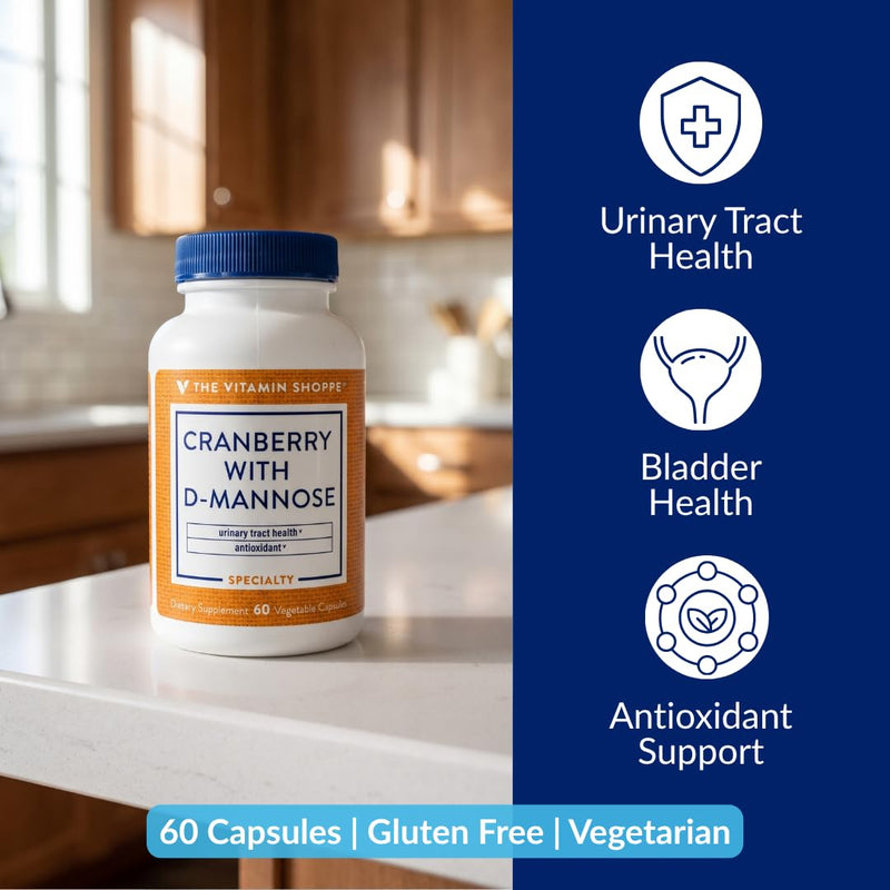 The Vitamin Shoppe Cranberry with D-Mannose - Urinary Tract & Bladder | with Vitamin C CranRich | 60 Veggie Caps | Women's Health