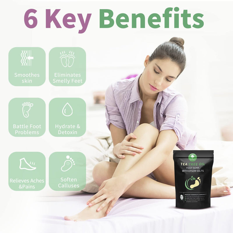 Tea Tree Oil Foot Soak with Epsom Salt - Pedicure Foot Spa for Toenail Fungus Treatment, Nail Discoloration, Stubborn Foot Odor and Itchiness -16 oz - BeesActive Australia