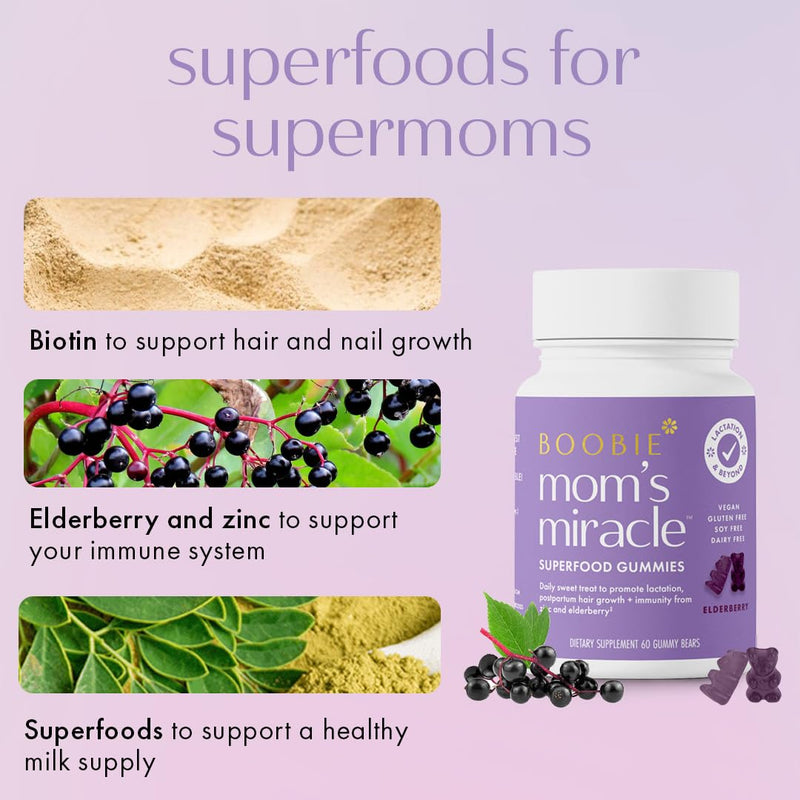 Boobie Moms Miracle Lactation Support Gummies | Milk & Hair Booster - 60 Ct 60 Count (Pack of 1)