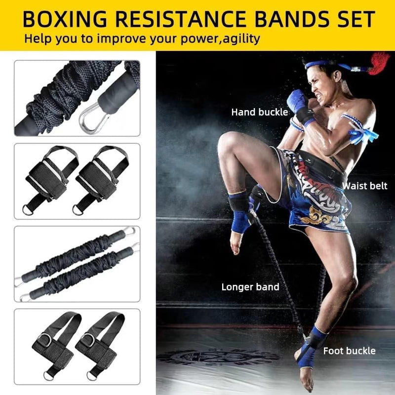Boxing Resistance Bands, Leg Strength and Agility Speed Trainer for Men and Women Exercise Power Punch Pro with Belt, Ankle, Kicking Set for MMA Black - BeesActive Australia