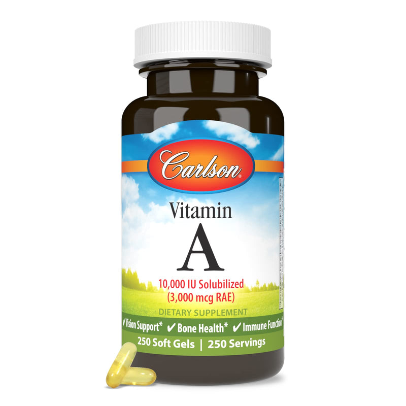 Carlson - Vitamin A Solubilized, 10000 IU (3000 mcg RAE), Water Soluble, Vision Health, 250 Softgels - BeesActive Australia