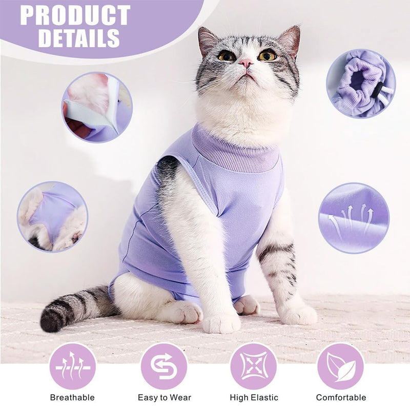 KOLZEMV Cat Bodysuit Cat Bodysuit After Surgery Cat Bodysuit for Cats Surgery Cat Clothing Neck Brace Alternatives for Cats Dogs Cat Suit After Surgery Anti-Leak Suit Cat Pajamas (M) M Purple - BeesActive Australia
