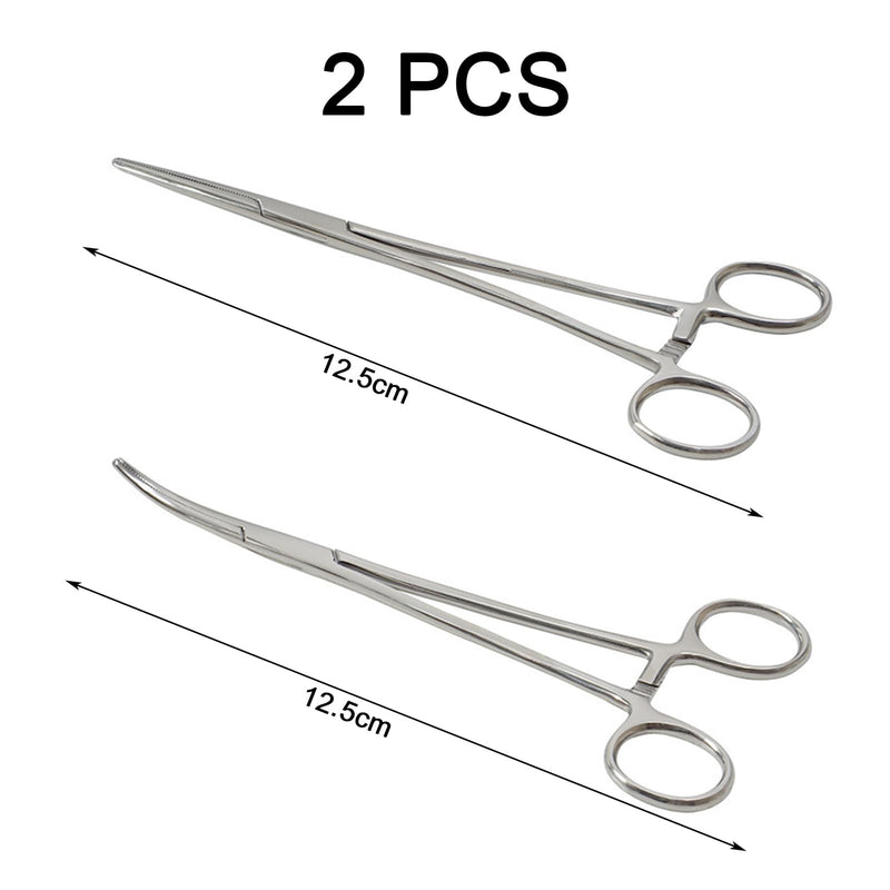 Pack of 2 12.5 cm straight and curved heads hook remover pliers, fishing hook remover, artery clamp, tick removal, stainless steel tweezers, fishing release pliers, screw clamp saw tooth design - BeesActive Australia