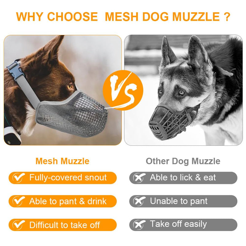 Adiwo muzzle for dogs, dog muzzle with rounded mesh loop, breathable, safe, quick fit for small, medium, large dogs, adjustable eating protection, dog biting and chewing, gray M - BeesActive Australia