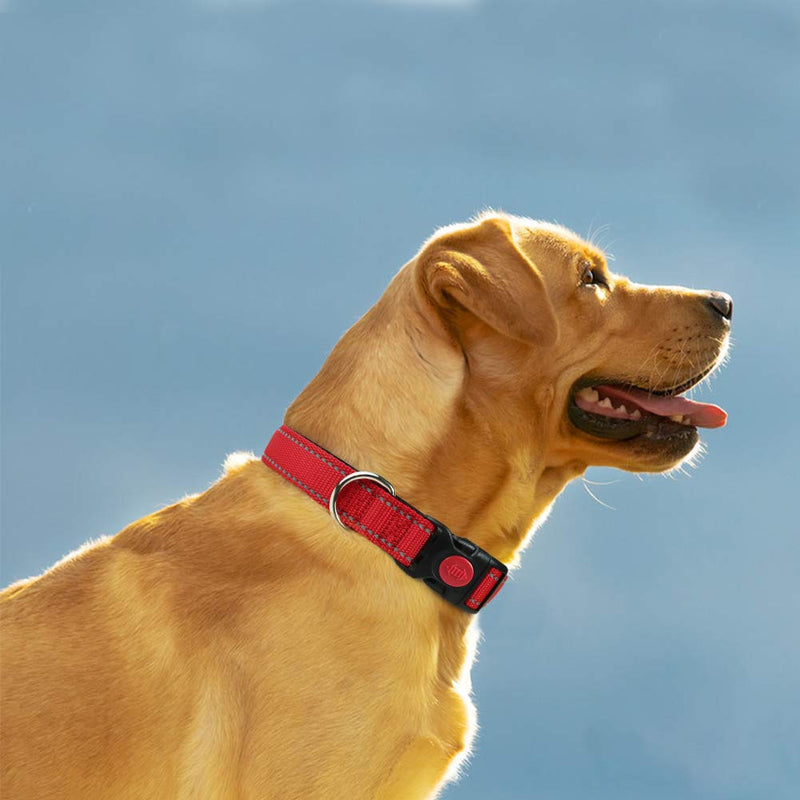 Taglory Reflective Dog Collar with Safety Locking Buckle, Adjustable Nylon Pet Collars for Large Dogs Female Male, Red, L Large (Pack of 1) - BeesActive Australia