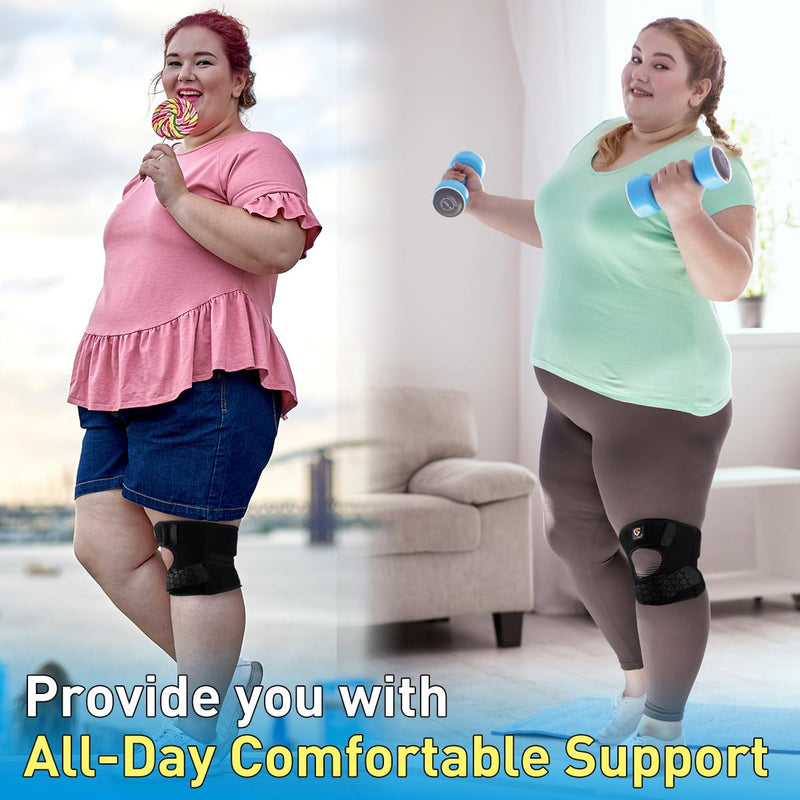 HUEGLO Plus Size Knee Brace for Women and Men Knee Pain Relief,Adjustable Patellar Tendon Support Strap Extra Large Knee Brace with Side Stabilizers for Meniscus Tear,Sports,XXX-Large XXX-Large - BeesActive Australia