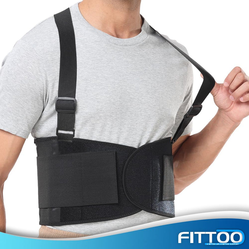 FITTOO Working Lumbar Lower Back Brace Support Belt with Adjustable Straps - Back Pain Relief, Injury Recovery, Heavy Lifting Support, Back Brace with Suspenders Black X-Large (Pack of 1)