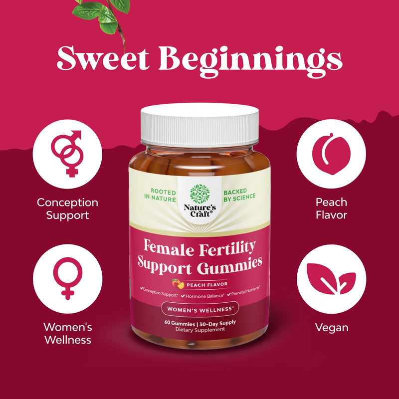 Fertility Gummies for Women Trying to Conceive - Yummy Gummy Fertility Supplement for Women with Myo-Inositol Folic Acid & Vitex Chasteberry - Vegan Non-GMO & Gluten Free - Juicy Peach - 60 Count 60 Count (Pack of 1) - BeesActive Australia