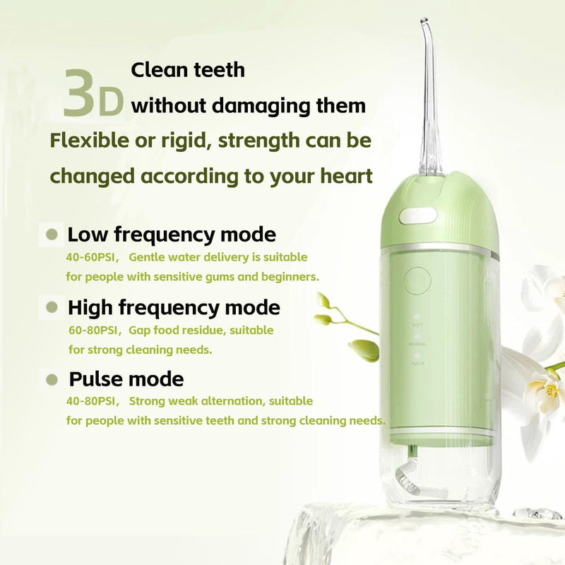 Water Flosser [ Mini Cordless Portable ] Oral Irrigator Water Teeth Cleaner Pick, Telescopic Water Tank, 3 Modes & IPX7 Waterproof, Home & Travel Water Floss for Teeth, Braces Bridges Care (Green)