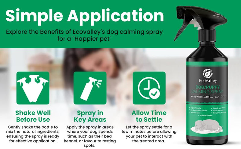EcoValley Dog Puppy Calming Anxiety Spray - Training Aid & Natural Separation Anxiety Relief - Chemical-Free Formula - 500ml 500 ml (1 Pack)
