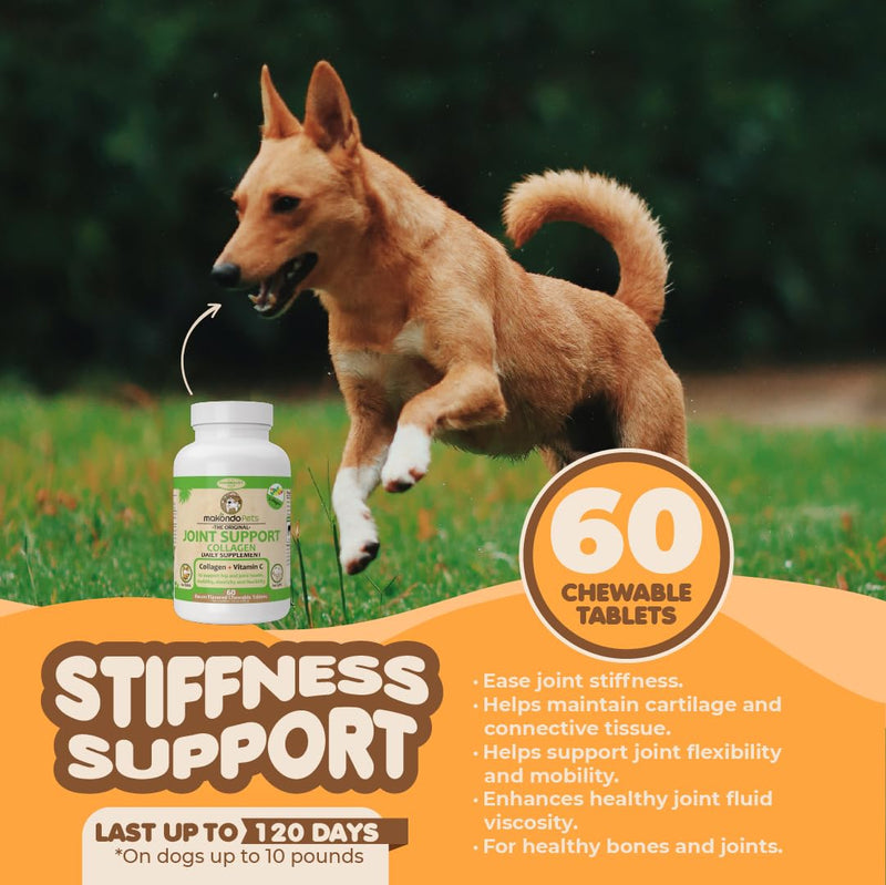 Collagen for Dogs & Cats - Collagen Supplements for Joint Health - Vitamin C Supplement for Joint Mobility - Joint Support Supplement for Dog & Cats - Bacon Flavored Tablets (60 Count) 60 Count (Pack of 1) - PawsPlanet Australia