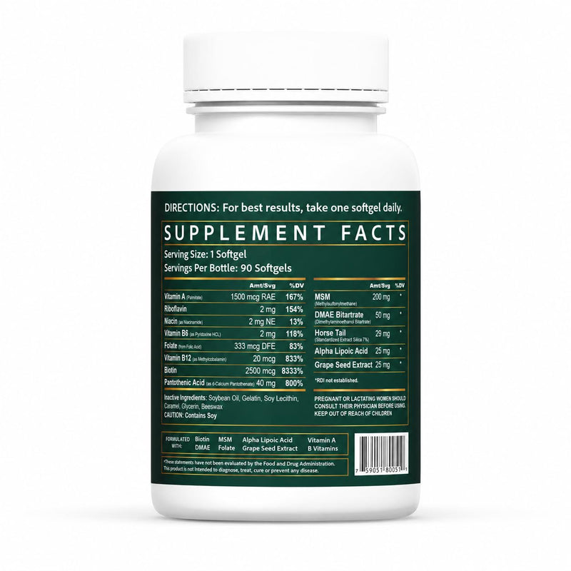 Wellgenix Purvana Hair Skin and Nails Supplement – 2500mcg Biotin Softgels with MSM & B-Complex – Daily Beauty Support for Stronger Nails & Hair Vitality – 90 Softgels | MSM, alpha lipoic acid & grape seed softgels for thicker-looking hair, stronger-lo...