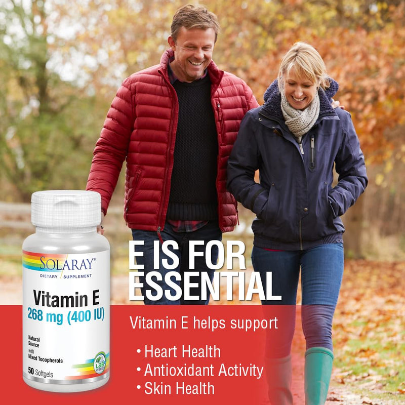 SOLARAY Vitamin E d-Alpha Tocopherol 268mg (400 IU) | Heart & Skin Health, Antioxidant Activity Support (50 CT) Unflavored 50 Count (Pack of 1)