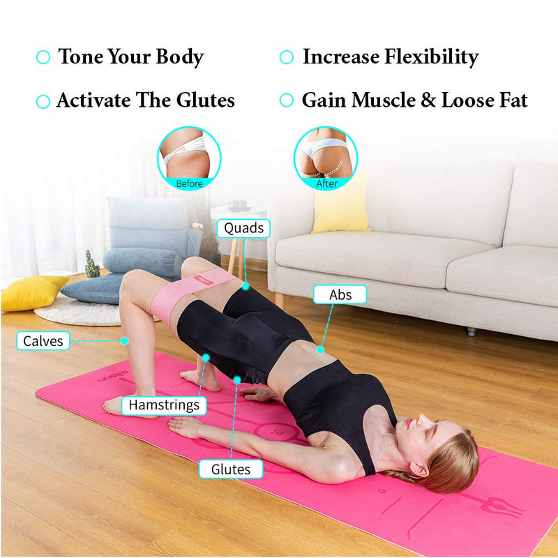 EILISON GLAMFIT Booty Resistance Bands for Women - Set of Non-Slip 5 Cotton Loops, Hip Thigh Glute Workout Bands for Squats, Yoga & Home Fitness Strength Training (Level 5)