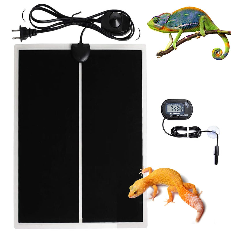 MQ Reptile Terrarium Heat Pad with LCD Digital Aquarium Thermometer, 6 x 11in Power Adjustment Under Tank Heater Mat for Pets, Small Animals, Seedling, 7W 7W, 6*11 in
