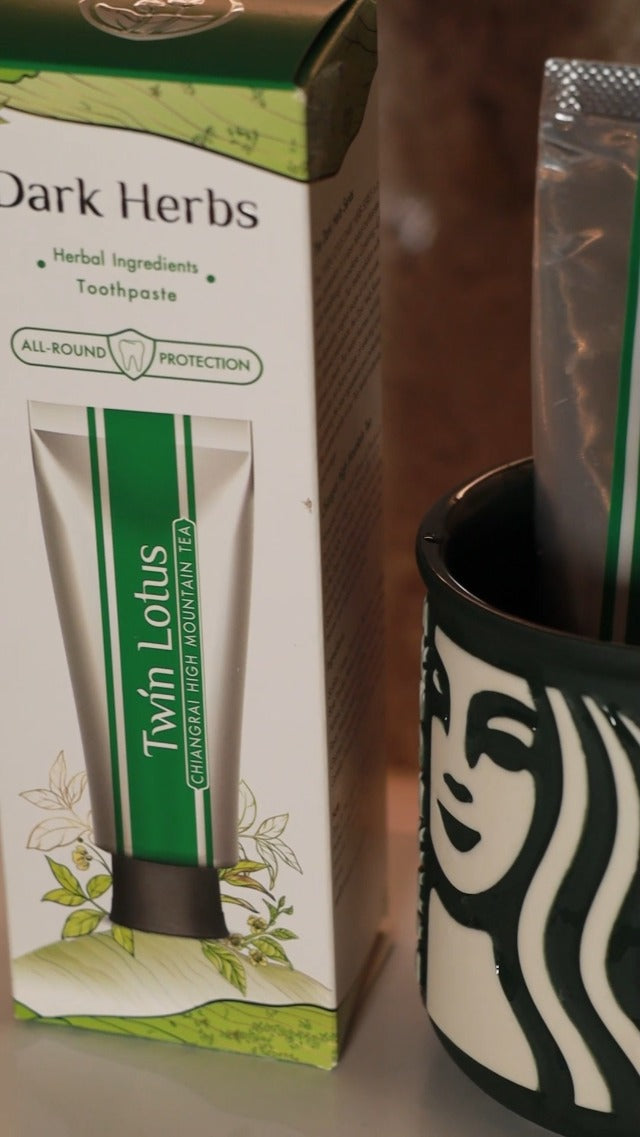 Twin Lotus Chiangrai High Mountain Tea Toothpaste, Orange Jasmine,Green Tea Extract,Fluoride Free,Teeth Whitening,Thai Oral spa,3.52oz 3 Pks,for Teeth Care Tea polyphenols