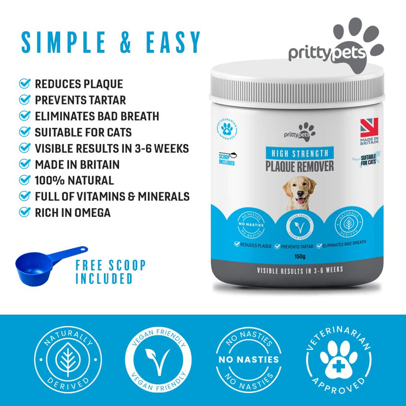 Plaque Off Powder for Dogs and Cats – 100% Natural Dental Care, Helps Reduce Tartar & Bad Breath, Easy Food Topper for Daily Oral Hygiene, Dog Plaque Remover for Teeth (150g) 150g