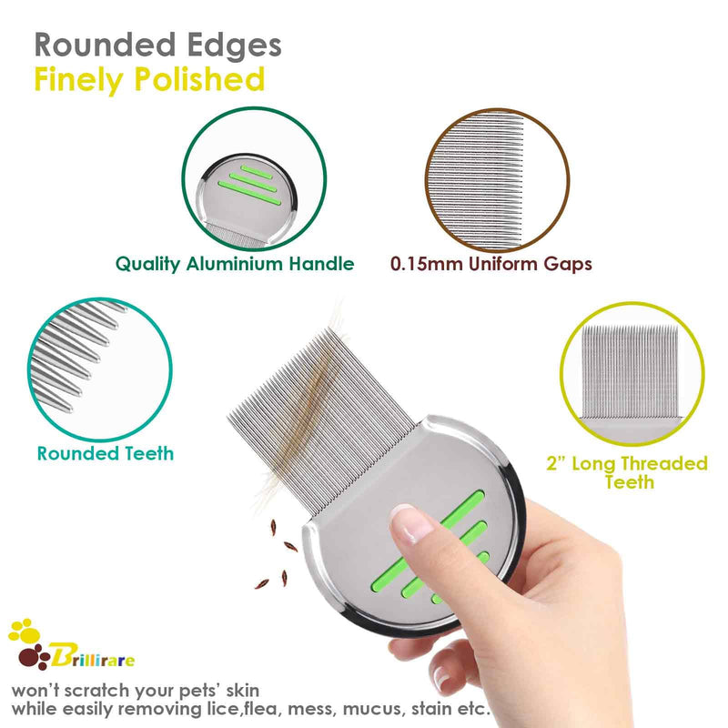 2 Pack Flea Lice Comb, Stainless Steel Dog Cat Grooming Combs with Rounded Teeth, Long-tooth Professional Pet Tear Stain Remover, Dematting Tool for Small, Medium & Large Pets - BeesActive Australia