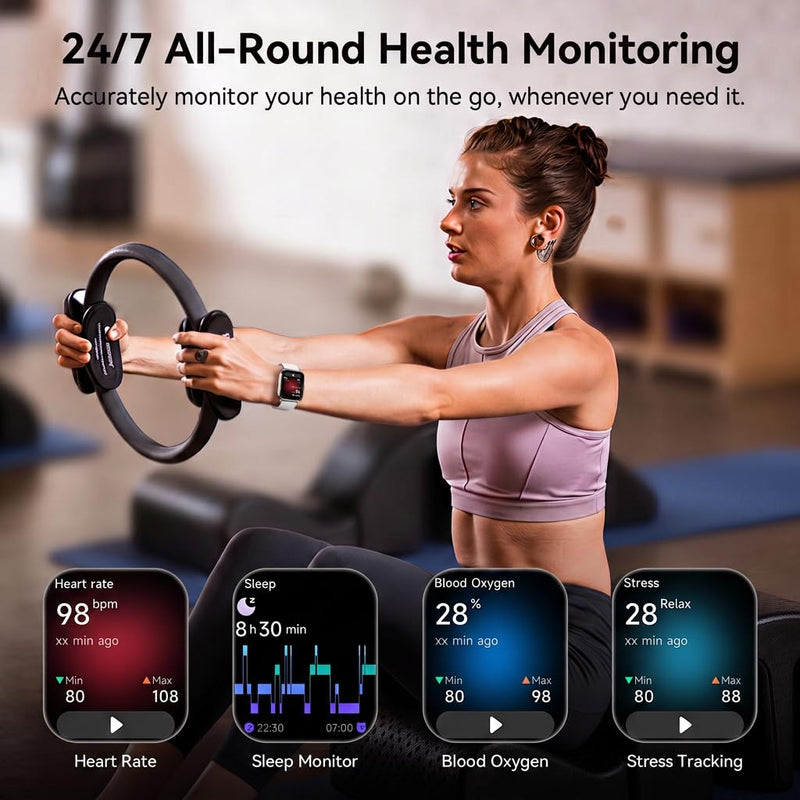 Smart Watch for Women Men, 1.85" HD AMOLED Fitness Tracker (Answer/Call) with 24/7 Heart Rate/Sleep/SpO2 Monitor for iPhone & Android, 120+ Sports Modes Smartwatch with IP68 Waterproof, 2 Bands White