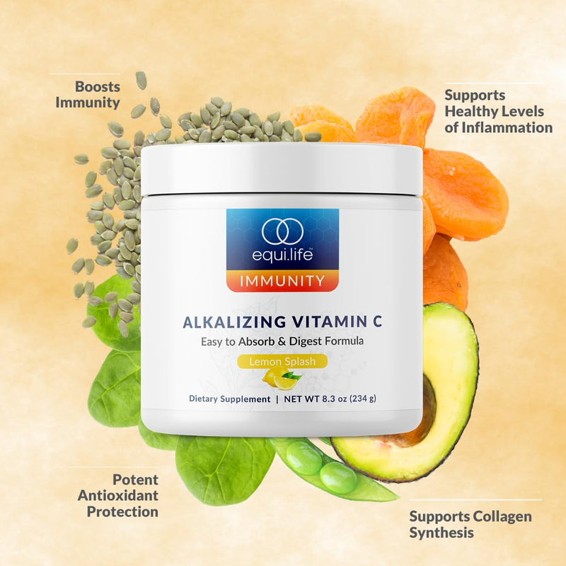 Equilife Alkalizing Vitamin C Supplement, Lemon Splash, 30 Servings | 2500 mg per Serving | Easy Absorption Powder | Immunity Support | With Magnesium, Calcium & Potassium | Gluten Free | Non-GMO