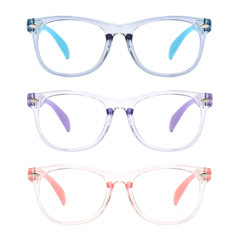 3 Pack kids Blue Light Blocking Glasses for girls boys Computer Blue Light Blocking Glasses For Age 3-11 (Light blue + Light purple + Light pink) Light Blue + Light Purple + Light Pink - BeesActive Australia