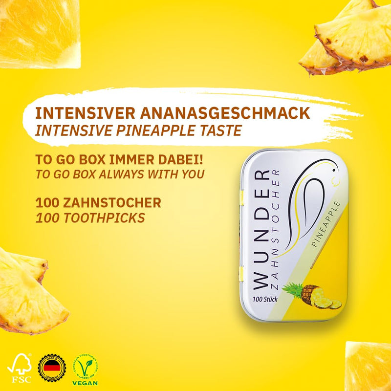 Wonder Toothpick - Flavoured toothpicks - Stop Nail Biting - Fresh Breath with Flavoured toothpicks - Teeth Cleaning to go - Sugar-Free, Vegan Pineapple - Ananas - BeesActive Australia