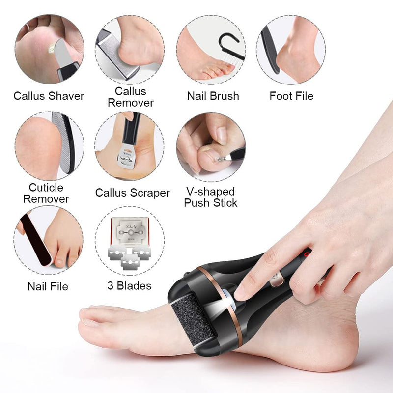 Electric Foot File Callus Remover, Rechargeable Pedicure Tools Foot Care Kit, Callus Remover for Feet with 3 Roller Heads,2 Speed for Remove Cracked Heels Calluses and Hard Skin Black Electric Callus Remover &Pedicure Set - BeesActive Australia