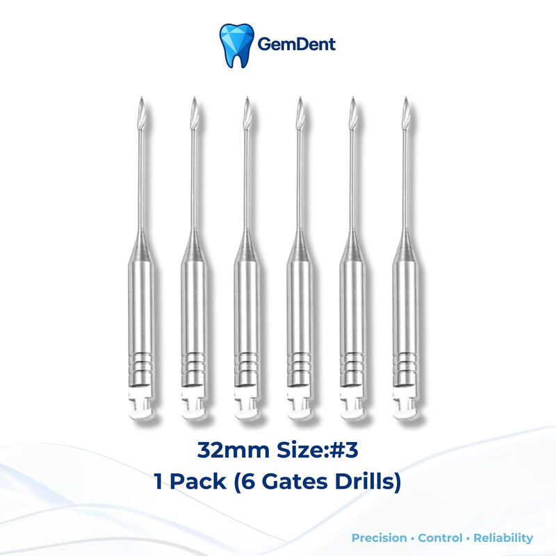 32 mm Size #3 Gates Glidden Drills Stainless Steel, Pack of 6 32MM #3