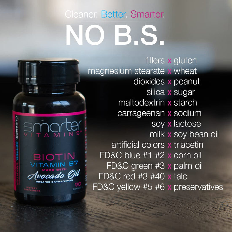 Biotin 5000mcg Vitamin B7 for Hair with Avocado Oil 90 Mini Liquid Softgels | Supports healthy hair, skin and nails with non-GMO ingredients, no soy and a convenient berry-flavored daily beauty formula 1