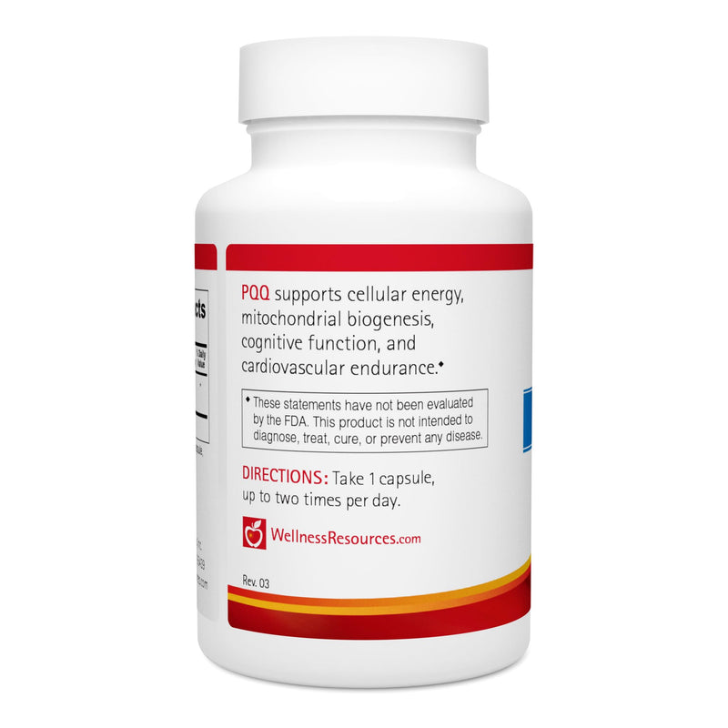 Wellness Resources PQQ 20mg PQQ, Mitochondria Support, Brain, Energy, Heart Health (60 Capsules, 20mg PQQ) - Gluten Free, Veggie Capsule