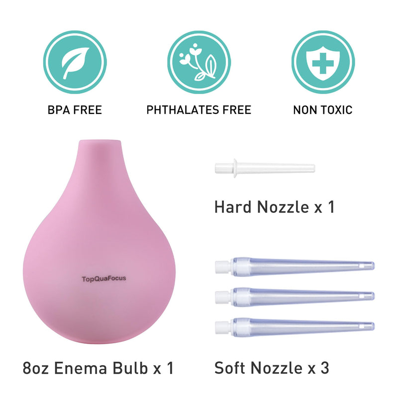 TopQuaFocus 8oz Enema Bulb Kit Anal and Vaginal Douche Bulb for Men Flushing System Enemas Silicone Bulb 4 Replaceable Tips (Pink, 224ml) Pink