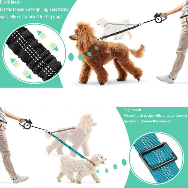 Two Dog Lead 2 in 1 Upgraded Pet Double Dog Leash Comfortable Shock Absorbing Reflective Bungee Lead Walk 2 Dogs Double Dog Leash 360° Swivel Double Dog Walking for Different Size Dogs - BeesActive Australia