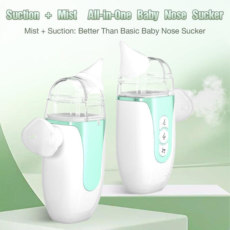 Smart Baby Nasal Aspirator, 2-in-1 Electric Nose Sucker for Toddlers with Spray, 5-Level Suction, Soothing Music, 2 Silicone Tips, USB-C Charge, Storage Case | Nasal Aspirator for Baby (Olive Green) - BeesActive Australia