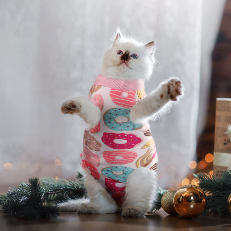 TIESOME Cat Surgical Recovery Suit, Collar Alternative for Cats Dogs Post Surgery Wear Pajama Suit Home Indoor Pets Clothes Donut (M) M - BeesActive Australia