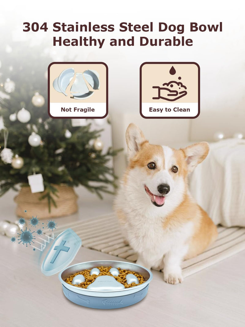 Slow Feeder Dog Bowl,2-4 Cups Food-Grade Stainless Steel Dog Food Bowls,Non-Slip Metal Slow Feeding Bowl for Small & Medium Sized Dogs,Pet Bowls to Slow Down Eating - BeesActive Australia