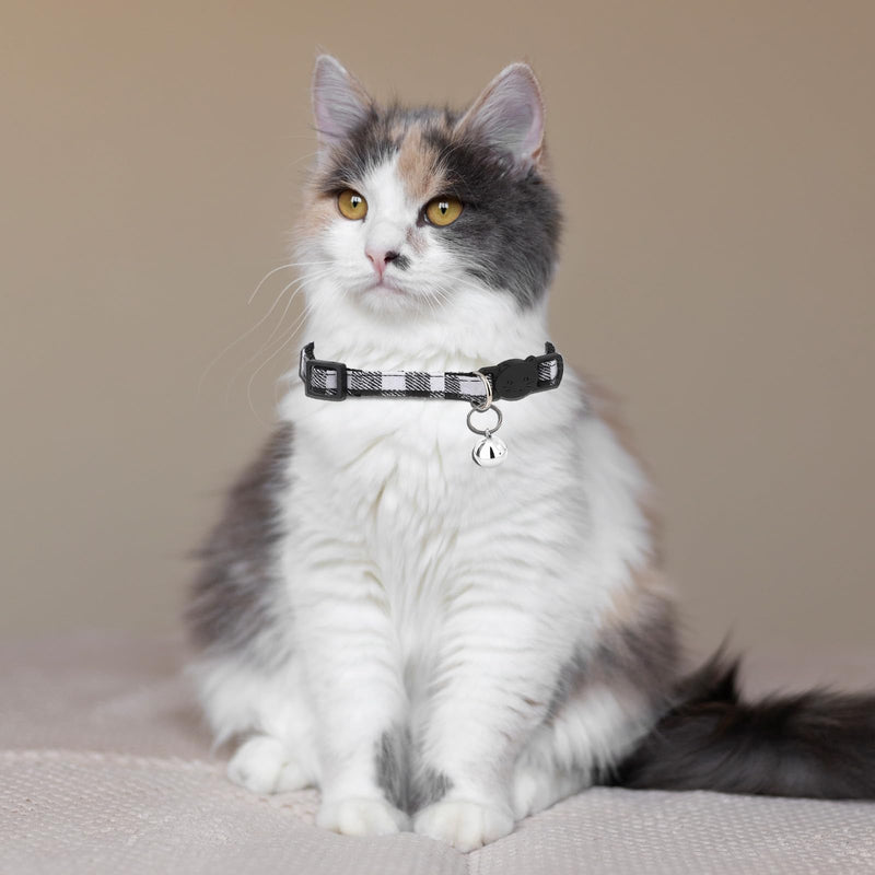 2 Pack Breakaway Grid Collar with Plastic Buckle, Cat Collar with Bell, Adjustable 8-12 Inch Safe Kitten Collars Charms, Nylon Safety Buckle Kitten Collars (Black and White Color Matching) - BeesActive Australia